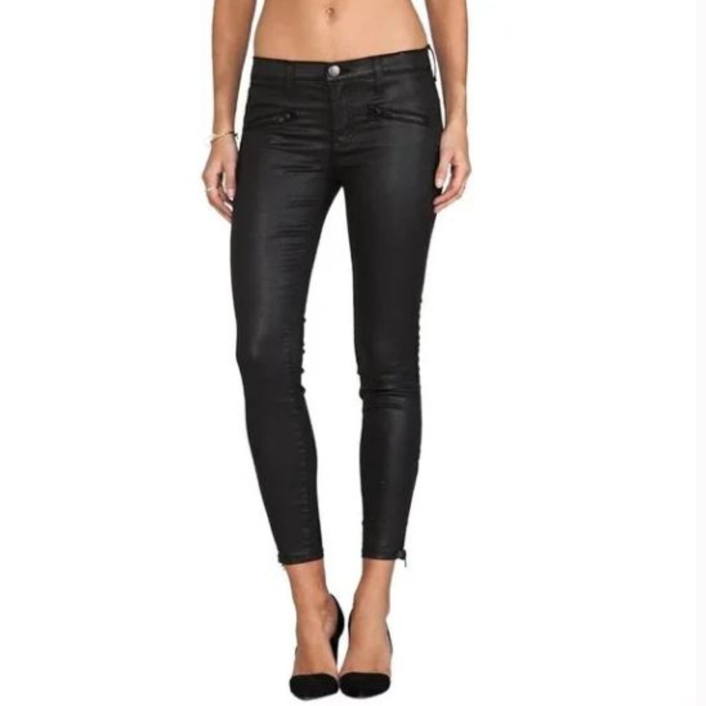 Used Current/Elliot Coated Black Skinny Pants With Zipper Accents Size 27, Us 0